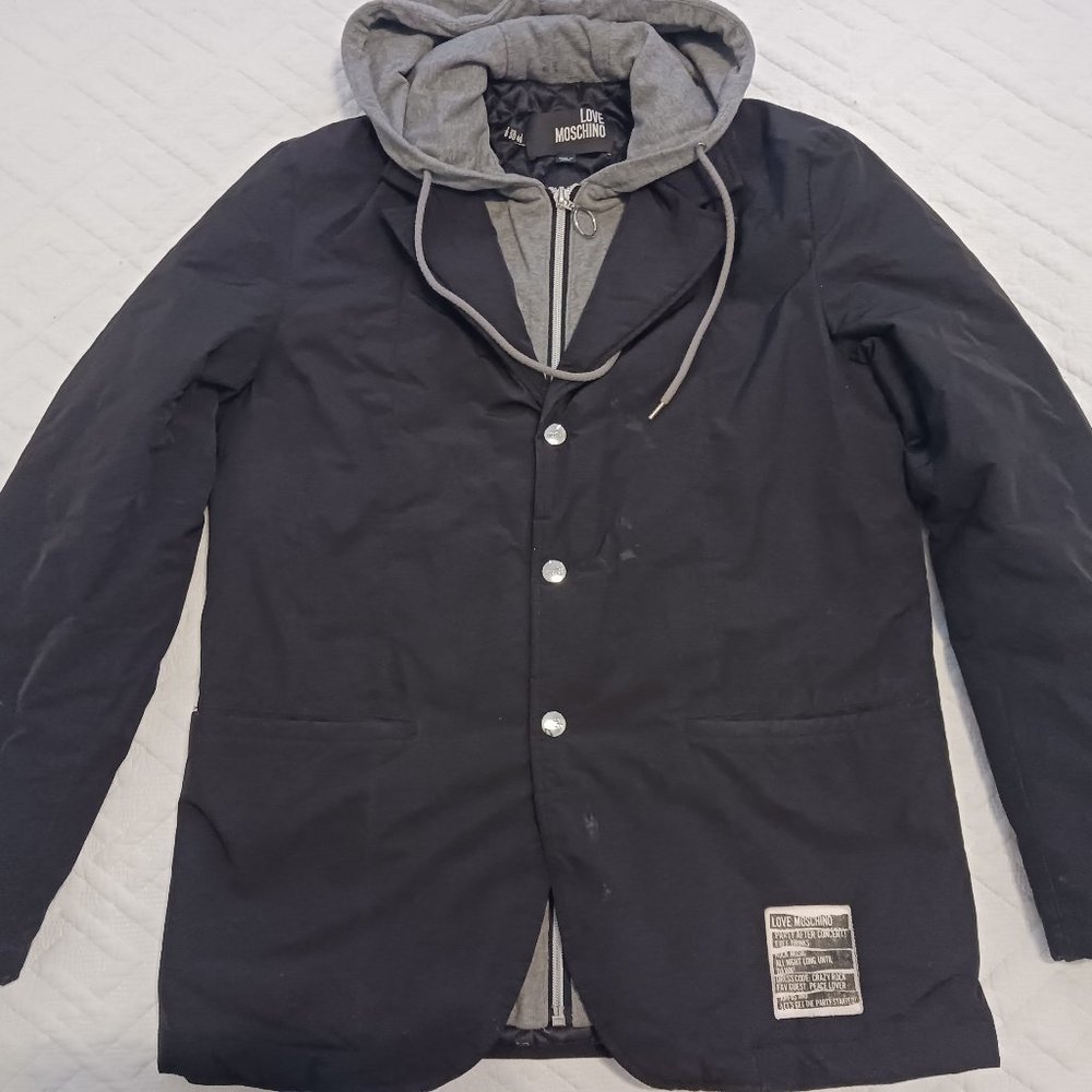 Love Moschino black coat jacket hoodie size 36us 46it